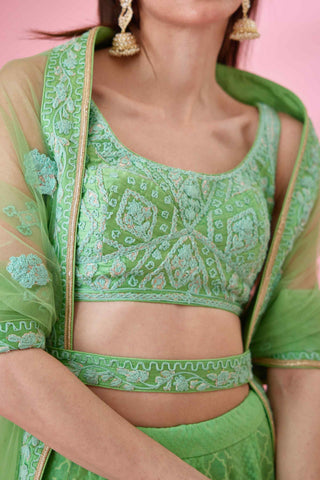 Shyam Narayan Prasad-Irish Green Threadwork Lehenga Set-INDIASPOPUP.COM
