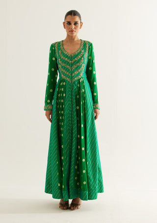 Shyam Narayan Prasad-Emerald Green Zardozi Embroidered Anarkali Set-INDIASPOPUP.COM