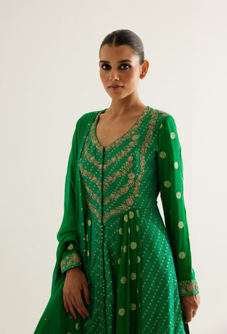 Shyam Narayan Prasad-Emerald Green Zardozi Embroidered Anarkali Set-INDIASPOPUP.COM
