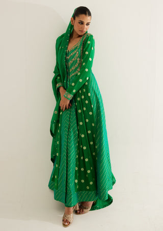 Shyam Narayan Prasad-Emerald Green Zardozi Embroidered Anarkali Set-INDIASPOPUP.COM