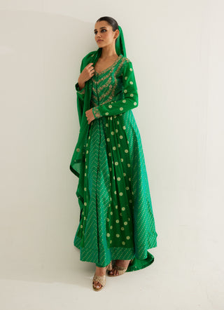 Shyam Narayan Prasad-Emerald Green Zardozi Embroidered Anarkali Set-INDIASPOPUP.COM