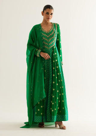 Shyam Narayan Prasad-Emerald Green Zardozi Embroidered Anarkali Set-INDIASPOPUP.COM