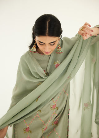 Shyam Narayan Prasad-Basil Green Zardozi Embroidered Kurta Set-INDIASPOPUP.COM