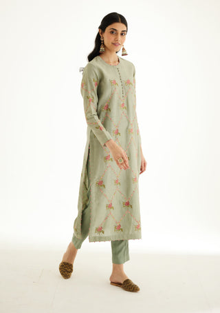 Shyam Narayan Prasad-Basil Green Zardozi Embroidered Kurta Set-INDIASPOPUP.COM