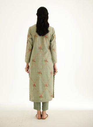 Shyam Narayan Prasad-Basil Green Zardozi Embroidered Kurta Set-INDIASPOPUP.COM