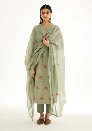 Shyam Narayan Prasad-Basil Green Zardozi Embroidered Kurta Set-INDIASPOPUP.COM