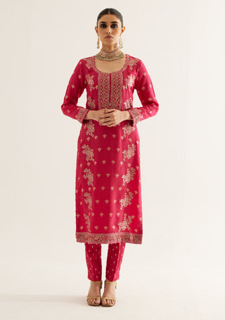 Shyam Narayan Prasad-Fuchsia Zardozi Embroidered Kurta Set-INDIASPOPUP.COM