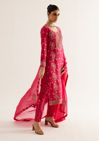 Shyam Narayan Prasad-Fuchsia Zardozi Embroidered Kurta Set-INDIASPOPUP.COM