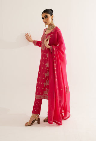 Shyam Narayan Prasad-Fuchsia Zardozi Embroidered Kurta Set-INDIASPOPUP.COM