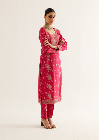 Shyam Narayan Prasad-Fuchsia Zardozi Embroidered Kurta Set-INDIASPOPUP.COM