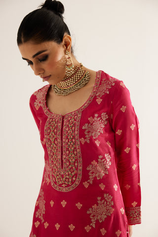 Shyam Narayan Prasad-Fuchsia Zardozi Embroidered Kurta Set-INDIASPOPUP.COM