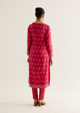 Shyam Narayan Prasad-Fuchsia Zardozi Embroidered Kurta Set-INDIASPOPUP.COM