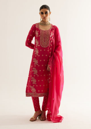 Shyam Narayan Prasad-Fuchsia Zardozi Embroidered Kurta Set-INDIASPOPUP.COM