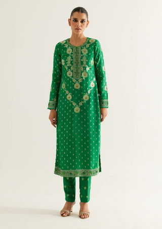 Shyam Narayan Prasad-Emerald Green Zardozi Embroidered Kurta Set-INDIASPOPUP.COM