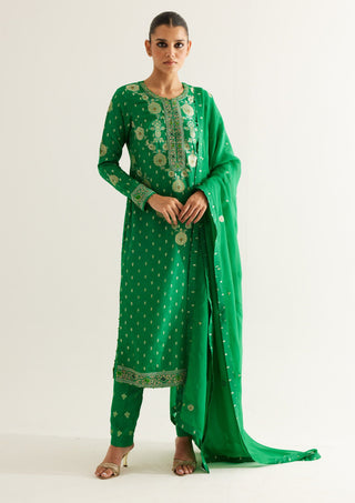 Shyam Narayan Prasad-Emerald Green Zardozi Embroidered Kurta Set-INDIASPOPUP.COM