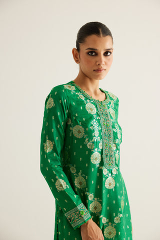 Shyam Narayan Prasad-Emerald Green Zardozi Embroidered Kurta Set-INDIASPOPUP.COM