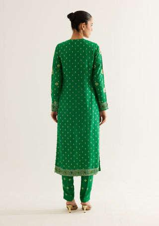 Shyam Narayan Prasad-Emerald Green Zardozi Embroidered Kurta Set-INDIASPOPUP.COM