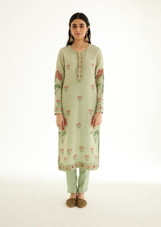 Shyam Narayan Prasad-Smoke Green Zardozi Embroidered Kurta Set-INDIASPOPUP.COM