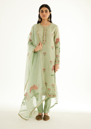 Shyam Narayan Prasad-Smoke Green Zardozi Embroidered Kurta Set-INDIASPOPUP.COM
