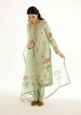 Shyam Narayan Prasad-Smoke Green Zardozi Embroidered Kurta Set-INDIASPOPUP.COM