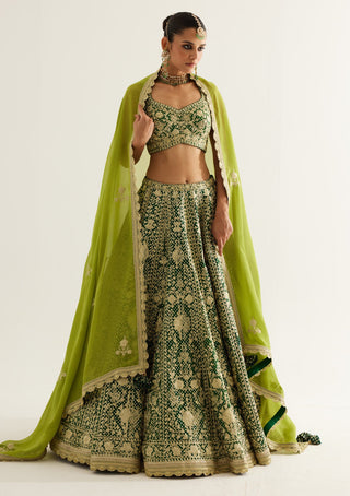 Shyam Narayan Prasad-Verdant Green Zari Embroidered Lehenga Set-INDIASPOPUP.COM