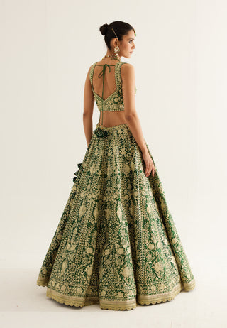 Shyam Narayan Prasad-Verdant Green Zari Embroidered Lehenga Set-INDIASPOPUP.COM