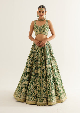 Shyam Narayan Prasad-Verdant Green Zari Embroidered Lehenga Set-INDIASPOPUP.COM