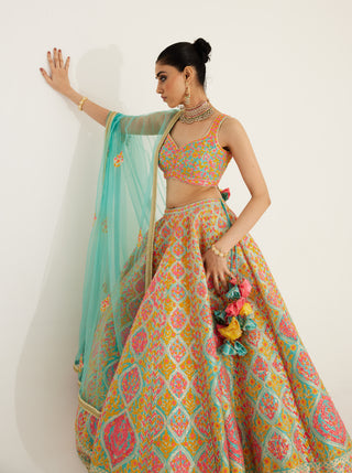 Shyam Narayan Prasad-Capri Blue Gota Embroidered Lehenga Set-INDIASPOPUP.COM