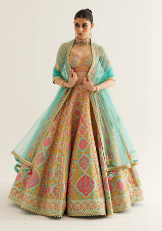 Shyam Narayan Prasad-Capri Blue Gota Embroidered Lehenga Set-INDIASPOPUP.COM
