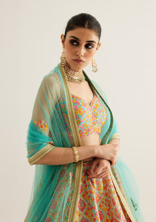 Shyam Narayan Prasad-Capri Blue Gota Embroidered Lehenga Set-INDIASPOPUP.COM