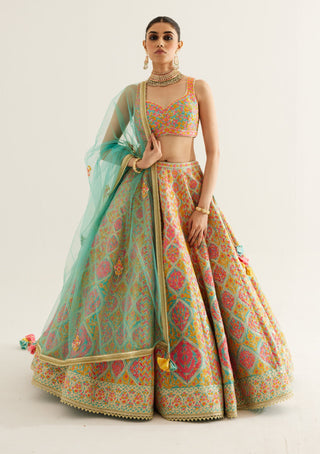 Shyam Narayan Prasad-Capri Blue Gota Embroidered Lehenga Set-INDIASPOPUP.COM