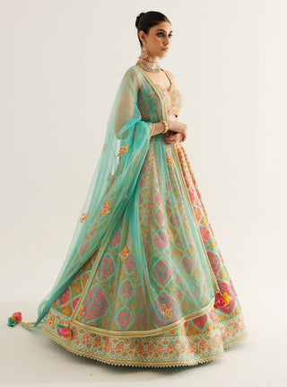 Shyam Narayan Prasad-Capri Blue Gota Embroidered Lehenga Set-INDIASPOPUP.COM