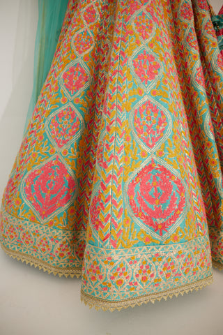 Shyam Narayan Prasad-Capri Blue Gota Embroidered Lehenga Set-INDIASPOPUP.COM