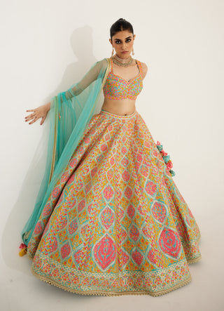 Shyam Narayan Prasad-Capri Blue Gota Embroidered Lehenga Set-INDIASPOPUP.COM
