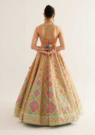 Shyam Narayan Prasad-Capri Blue Gota Embroidered Lehenga Set-INDIASPOPUP.COM