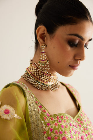 Shyam Narayan Prasad-Multi Green Gota Embroidered Lehenga Set-INDIASPOPUP.COM