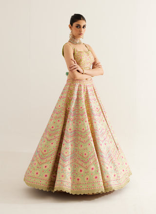 Shyam Narayan Prasad-Multi Green Gota Embroidered Lehenga Set-INDIASPOPUP.COM