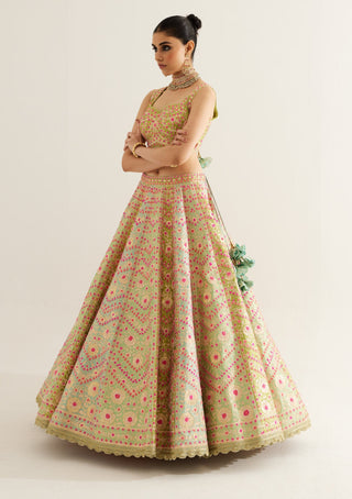 Shyam Narayan Prasad-Multi Green Gota Embroidered Lehenga Set-INDIASPOPUP.COM