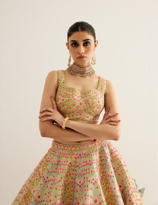 Shyam Narayan Prasad-Multi Green Gota Embroidered Lehenga Set-INDIASPOPUP.COM