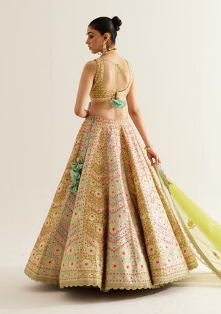 Shyam Narayan Prasad-Multi Green Gota Embroidered Lehenga Set-INDIASPOPUP.COM