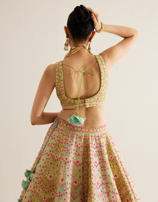 Shyam Narayan Prasad-Multi Green Gota Embroidered Lehenga Set-INDIASPOPUP.COM