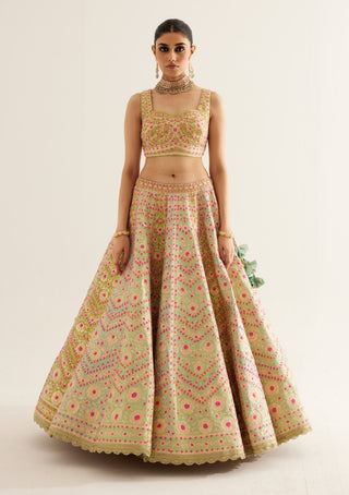 Shyam Narayan Prasad-Multi Green Gota Embroidered Lehenga Set-INDIASPOPUP.COM