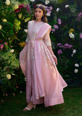 Whisper Pink Anarkali Set by Shyam Narayan Prasad, available on Indiaspopup.com