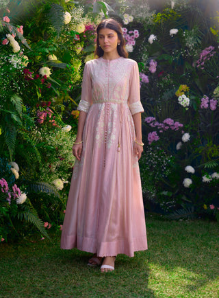 Whisper Pink Anarkali Set by Shyam Narayan Prasad, available on Indiaspopup.com