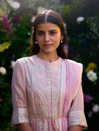 Whisper Pink Anarkali Set by Shyam Narayan Prasad, available on Indiaspopup.com