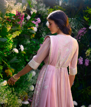 Whisper Pink Anarkali Set by Shyam Narayan Prasad, available on Indiaspopup.com