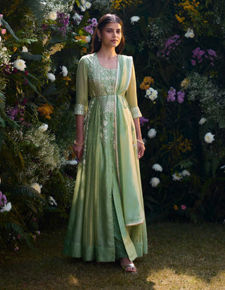 Mist Green Embroidered Anarkali Set by Shyam Narayan Prasad, available on Indiaspopup.com