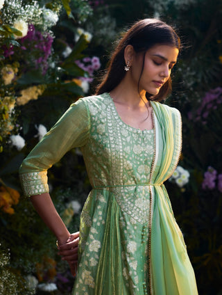 Mist Green Embroidered Anarkali Set by Shyam Narayan Prasad, available on Indiaspopup.com