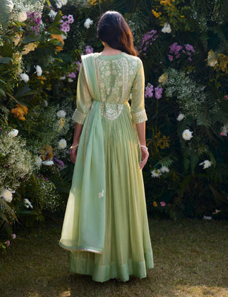 Mist Green Embroidered Anarkali Set by Shyam Narayan Prasad, available on Indiaspopup.com