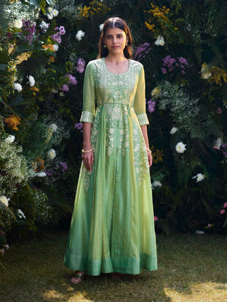 Mist Green Embroidered Anarkali Set by Shyam Narayan Prasad, available on Indiaspopup.com